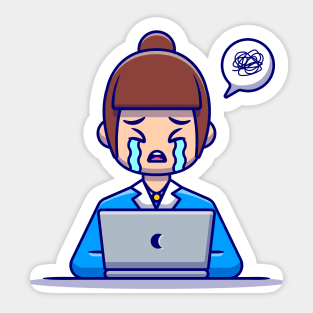 Woman Employee Crying With Laptop Sticker